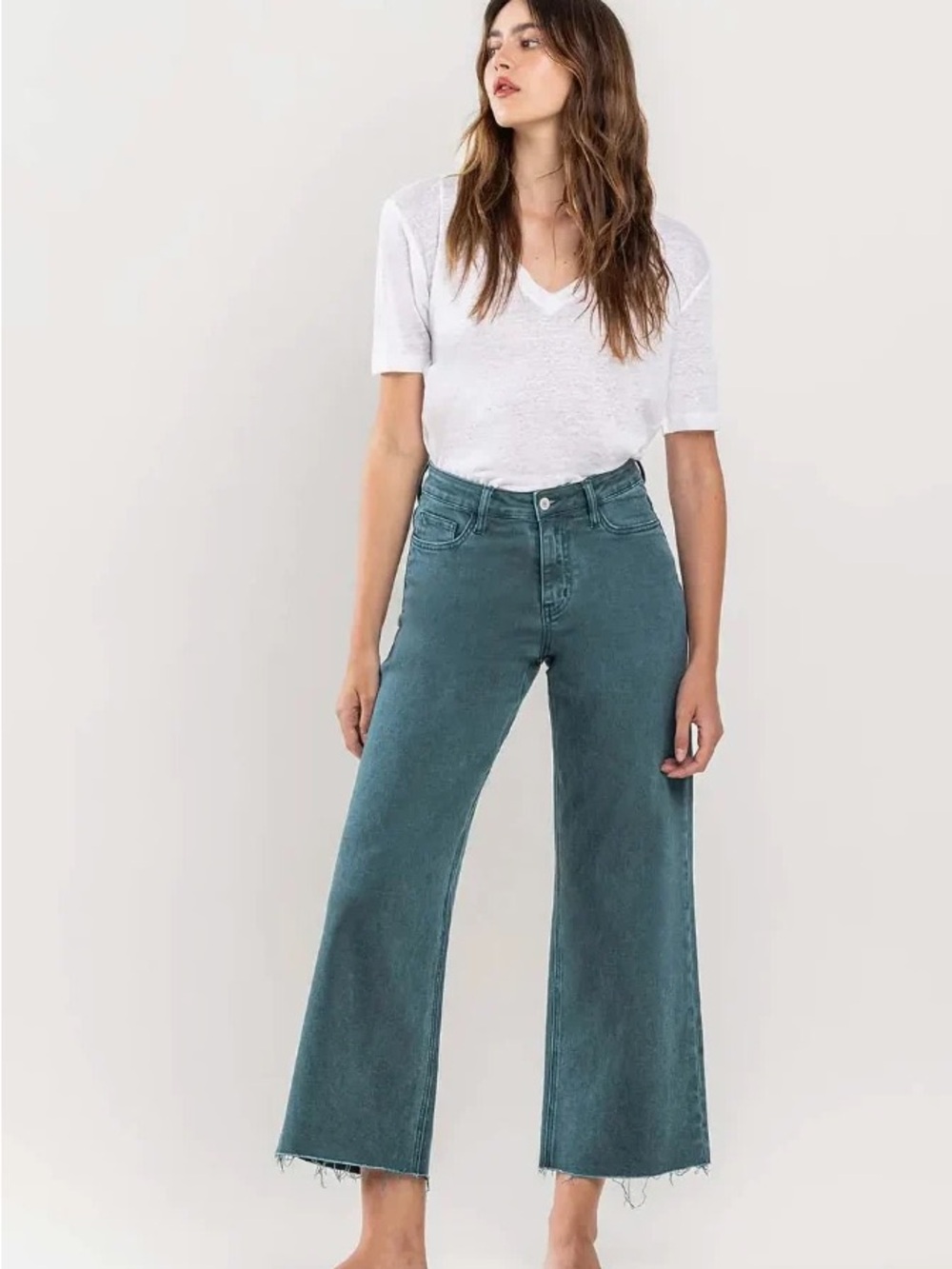 VERVET Balsam Green High Rise Wide Leg Crop Jeans Size 25
